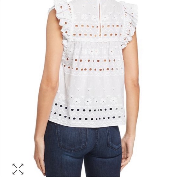 Kate Spade Eyelet Ruffle Shell Fresh White Summer Top Flutter Sleeve Size Small - Picture 2 of 7